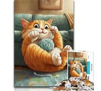 Puzzle da 1000 pezzi "Gatto che gioca con un gomitolo di lana" per adulti e adolescenti, gioco stimolante e gioco per famiglie, ideale come regalo per tutta la famiglia (38x26cm)
