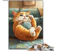 Puzzle da 1000 pezzi "Gatto che gioca con un gomitolo di lana" Puzzle in legno dal design intricato per adolescenti, decorazioni fai da te e divertimento che stimola il cervello Dimensioni: 50 x 75cm
