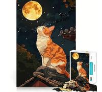Puzzle da 1000 pezzi "Gatto che guarda la luna" con bordo perfetto,gioco cognitivo divertente,gioco lento,decorazione natalizia (38x26cm)