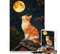 Puzzle da 1000 pezzi "Gatto che guarda la luna" per adolescenti, attività rilassante per il benessere mentale, incastro perfetto, regalo adorabile (50x75cm)