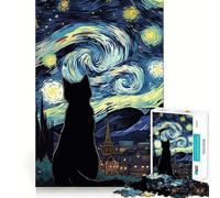 Puzzle da 1000 pezzi "Gatto che guarda la notte stellata" Taglio preciso Divertente sfida mentale Gioco per il relax Gioco artistico per compleanni (38x26cm)
