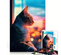Puzzle da 1000 pezzi "Gatto che guarda l'alba" con intagli precisi,gioco di logica e pensiero creativo,ideale per momenti di relax e come regalo di compleanno (38x52cm)