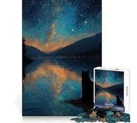 Puzzle da 1000 pezzi "Gatto che guarda un lago stellato" per adolescenti, ideale per stimolare la memoria, per un relax facile, con bordi precisi e un'atmosfera natalizia gioiosa (50x75cm)