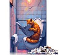 Puzzle da 1000 pezzi "Gatto che legge in bagno", puzzle per adulti, difficoltà alta, gioco educativo, giocattolo, regali di Natale, 1000 pezzi (75x50 cm)