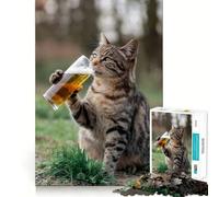 Puzzle da 1000 pezzi Gatto che si gode un sorso di birra,gioco con bordi perfetti,gioco cognitivo divertente,gioco lento,divertente,decorazione artistica natalizia (38x26cm)
