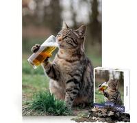 Puzzle da 1000 pezzi "Gatto che si gode un sorso di birra" per adolescenti, stimolante per la mente, per un relax consapevole, con bordi lisci, elegante regalo di Natale (50x75cm)
