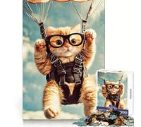 Puzzle da 1000 pezzi "Gatto che si lancia con il paracadute" per adulti e ragazzi,ideale per il benessere mentale,il relax e la concentrazione,perfetto come regalo speciale (38x52cm)