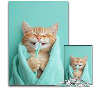 Puzzle da 1000 pezzi "Gatto che si lava i denti", in cartone, ideale come regalo per adolescenti, coppie e amici, per compleanni e Natale, 26x38cm