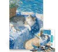 Puzzle da 1000 pezzi "Gatto che sonnecchia in riva al mare" - Gioco di precisione per snodi cerebrali - Attività divertente per il tempo libero - Regalo di compleanno (38x26cm)