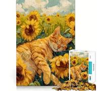 Puzzle da 1000 pezzi "Gatto che sonnecchia in un campo di girasoli" - Gioco di precisione e divertente per allenare la mente,ideale per momenti di relax e attività creative natalizie (50x75cm)
