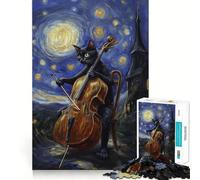 Puzzle da 1000 pezzi Gatto che suona il violoncello sotto una notte stellata Gioco di abilità cognitive,con tagli precisi Divertimento per il tempo libero,regalo di Natale rilassante (38x26cm)