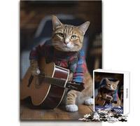 Puzzle da 1000 pezzi Gatto che suona la chitarra Giocattolo Gioco intellettuale Apprendimento Educativo Regalo per compleanni Dimensioni 38x52cm