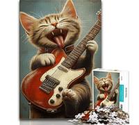 Puzzle da 1000 pezzi "Gatto che suona la chitarra" per adolescenti, giochi educativi, decorazione per la casa, collezione di artisti, belle arti (50x75cm)