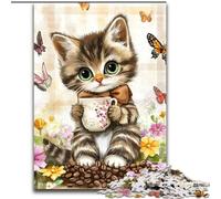 Puzzle da 1000 pezzi "Gatto circondato da farfalle", puzzle per adulti, 1000 pezzi, decorazione artistica, giocattolo di intelligenza per giochi al chiuso in famiglia (dimensioni 26x38cm)