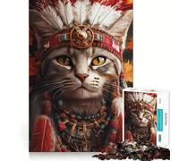 Puzzle da 1000 pezzi "Gatto con copricapo nativo americano" con bordi sottili,gioco di abilità e relax per stimolare la mente,regalo di Natale (38x26cm)