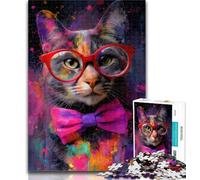 Puzzle da 1000 pezzi Gatto con gli occhiali Puzzle per adulti 1000 pezzi, gioco educativo per compleanno, Natale e 14 anni 50x75cm