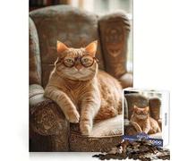 Puzzle da 1000 pezzi "Gatto con gli occhiali sulla poltrona" per adulti, ideale per l'allenamento mentale, una fuga rilassante, con taglio uniforme, perfetto come regalo per le vacanze (38x26cm)