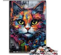 Puzzle da 1000 pezzi "Gatto con graffiti" per adulti, regalo per alleviare lo stress, per ammazzare il tempo durante le vacanze, per migliorare l'amore tra coppie (50x75cm)