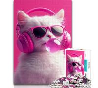 Puzzle da 1000 pezzi "Gatto con le cuffie" per adolescenti, regalo per antistress, sfida difficile, migliora l'amore tra coppie, 50x75cm