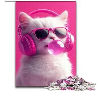 Puzzle da 1000 pezzi "Gatto con le cuffie" per adulti, intrattenimento rilassante, perfetto regalo di Natale e decorazione per la casa (dimensioni 50x75cm)