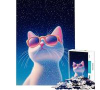 Puzzle da 1000 pezzi Gatto con occhiali da sole sotto le stelle Un gioco avvincente per coltivare la pazienza rilassante e educativo perfetto come regalo di Babbo Natale segreto (dimensioni 38x52cm)