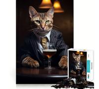 Puzzle da 1000 pezzi Gatto del Bengala al pub Taglio liscio Gioco cognitivo Regalo per momenti di relax Regalo di compleanno (38x26cm)