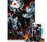 Puzzle da 1000 pezzi "Gatto Demone Alato sulla Città in Fiamme" Gioco di concentrazione mentale Taglio di precisione Bordi lisci Attività coinvolgente per serate tranquille (38x52cm)