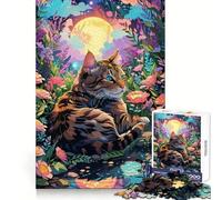 Puzzle da 1000 pezzi "Gatto in un giardino al chiaro di luna" per adulti e ragazzi Ideale per stimolare la mente, favorire il relax, con bordi definiti e un tocco di magia natalizia (38x26cm)