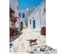 Puzzle da 1000 pezzi "Gatto in una città greca" di Paros, difficoltà alta, per adulti, rafforza i rapporti tra i membri della famiglia (75x50 cm)