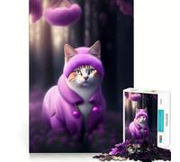 Puzzle da 1000 pezzi "Gatto in una foresta magica" Taglio preciso Divertente sfida mentale Gioco per il relax Gioco artistico per compleanni (38x52cm)