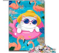 Puzzle da 1000 pezzi "Gatto in vacanza" in legno, design intricato per adolescenti, decorazioni fai da te e divertimento per stimolare il cervello, dimensioni 50X75cm
