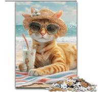 Puzzle da 1000 pezzi "Gatto in vacanza", perfetto per adolescenti, per rafforzare i legami familiari, rompicapo e regalo fai da te per la casa, 50x75cm