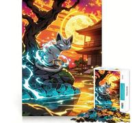 Puzzle da 1000 pezzi "Gatto mistico in giardino giapponese" per adulti, gioco di logica stimolante, divertimento rilassante, bordi nitidi, regalo memorabile (38x26cm)