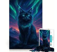 Puzzle da 1000 pezzi "Gatto mistico sotto l'aurora boreale" per adulti e ragazzi, gioco di logica, relax, taglio perfetto, oggetto dei desideri di Babbo Natale (50x75cm)