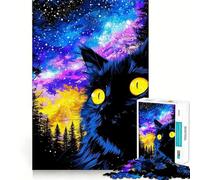 Puzzle da 1000 pezzi "Gatto nel cielo notturno",incastro perfetto,sfida artistica e mentale,gioco divertente per il tempo libero,regalo di compleanno (38x26cm)
