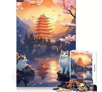 Puzzle da 1000 pezzi "Gatto nella notte di luna" per adolescenti giapponesi, ideale per migliorare la memoria, favorire il relax e creare un'atmosfera magica Decorazione da parete 38x26cm