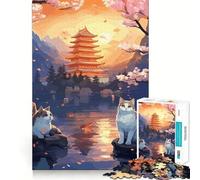 Puzzle da 1000 pezzi "Gatto nella notte di luna" per adolescenti giapponesi, ideale per migliorare la memoria, favorire il relax e creare un'atmosfera magica Decorazione da parete 38x26cm