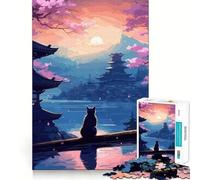 Puzzle da 1000 pezzi "Gatto nella notte di luna" per adolescenti giapponesi, ideale per migliorare la memoria, favorire il relax e creare un'atmosfera magica Decorazione da parete 38x26cm