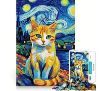 Puzzle da 1000 pezzi "Gatto nella notte stellata" con intagli precisi,gioco di logica e pensiero creativo,ideale per momenti di relax e come regalo di compleanno (38x52cm)