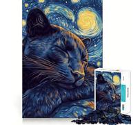 Puzzle da 1000 pezzi "Gatto nella notte stellata" per adolescenti, gioco stimolante per la mente, momento di relax, ritaglio preciso, opera d'arte da esporre 38x52cm