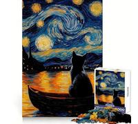 Puzzle da 1000 pezzi "Gatto nella notte stellata" per adulti e ragazzi Ideale per stimolare la mente, favorire il relax, con bordi definiti e un tocco di magia natalizia (50x75cm)