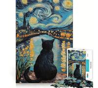 Puzzle da 1000 pezzi Gatto nella notte stellata per ragazzi, gioco di logica, passatempo rilassante, taglio preciso, 50x75cm