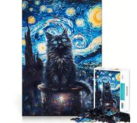 Puzzle da 1000 pezzi "Gatto nella notte stellata" per ragazzi, stimolante per la mente, ideale per il tempo libero, con bordi precisi e un regalo pensato con cura 38x52cm