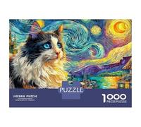 Puzzle da 1000 pezzi "Gatto nella notte stellata" Stile notte stellata Gatto per giochi educativi per adulti Bellissima decorazione Sfida Alta difficoltà Regali di compleanno 70x50cm/1000 pezzi