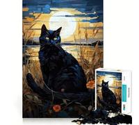 Puzzle da 1000 pezzi "Gatto nero al lago" Gioco di precisione e cognitivo Giocattolo per il tempo libero Regalo di Natale (50x75cm)