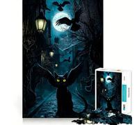 Puzzle da 1000 pezzi "Gatto nero alato in un vicolo spettrale" Divertimento e concentrazione Taglio laser per un incastro perfetto Attività ideale per rafforzare i legami familiari (38x26cm)