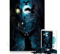 Puzzle da 1000 pezzi "Gatto nero alato in un vicolo spettrale" per ragazzi,divertente da giocare,con incastro perfetto e senza spazi vuoti,ideale per una serata in famiglia (50x75cm)