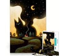 Puzzle da 1000 pezzi "Gatto nero all'orizzonte",pezzi a incastro,gioco divertente e rilassante,ideale per decorazioni natalizie 38x26cm