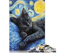 Puzzle da 1000 pezzi "Gatto nero che dorme di notte", per adulti, di difficoltà elevata, gioco educativo, giocattolo, decorazione per la famiglia (75x50 cm).