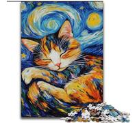 Puzzle da 1000 pezzi "Gatto nero che dorme nel cielo notturno" per adulti e adolescenti, per ammazzare il tempo durante le vacanze e migliorare l'amore tra coppie (26x38cm)